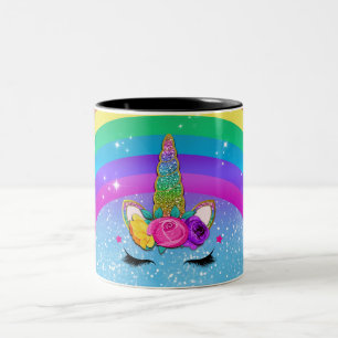Rainbow Sparkle Glittery Unicorn Horn Face Two-Tone Coffee Mug