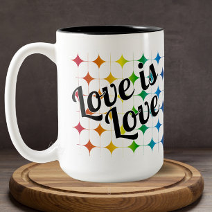 Rainbow Sparkle Love is Love Gay Pride Phrase  Two-Tone Coffee Mug