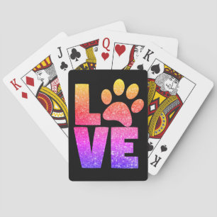 Rainbow Sparkle Love Paw Print Playing Cards
