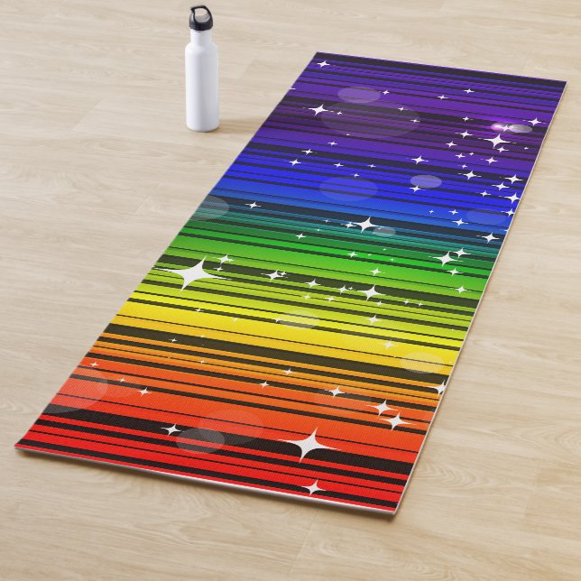 Rainbow Sparkle Pride Colourful Yoga Workout Mat (In Situ)