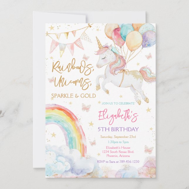 Rainbow Sparkle Unicorn Birthday Invitation (Front)