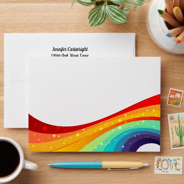 Rainbow Sparkly Glam Diva Gay Pride Birthday Party Envelope (Desk)