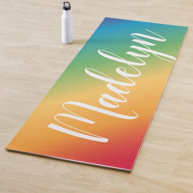 Rainbow Spectrum Custom Script Monogram Name Yoga Mat (In Situ)
