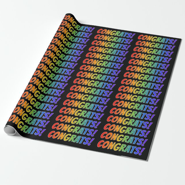 Rainbow Spectrum Gradient "CONGRATS!" Wrapping Paper (Unrolled)