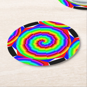 Rainbow Spiral by Kenneth Yoncich Round Paper Coaster