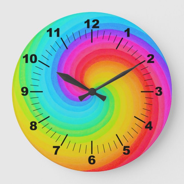 Rainbow Spiral Colourful Geometric Mandala Large Clock (Front)