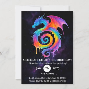 Rainbow Spiral Dragon Birthday Invitation