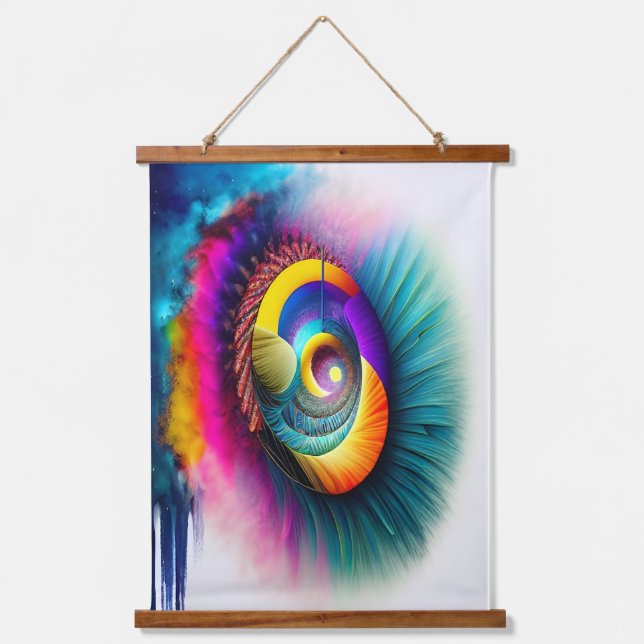 Rainbow Spiral Eye Abstract Hypnotic Visionary  Hanging Tapestry (Front)