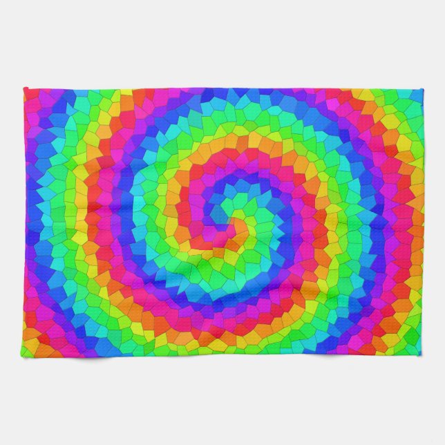 Rainbow Spiral Mosaic Tile Tea Towel (Horizontal)