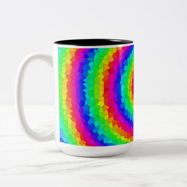 Rainbow Spiral Mosaic Tile Two-Tone Coffee Mug (Left)