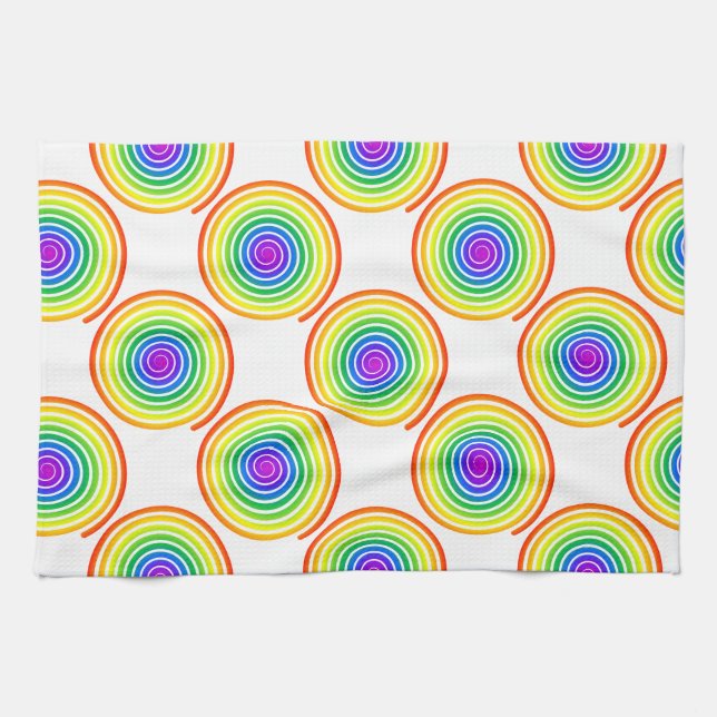 Rainbow Spiral Pattern Tea Towel (Horizontal)