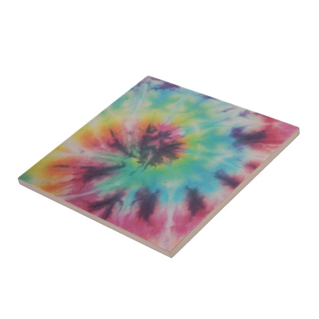 Rainbow Spiral Tie Dye fluorescent Tile (Side)