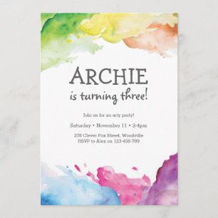 Rainbow splash Art Birthday Party Invitation