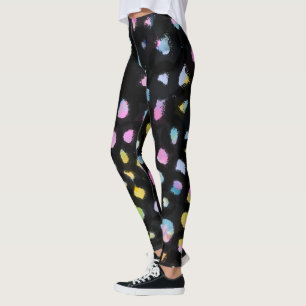 Rainbow Splash Design on Black Background Leggings