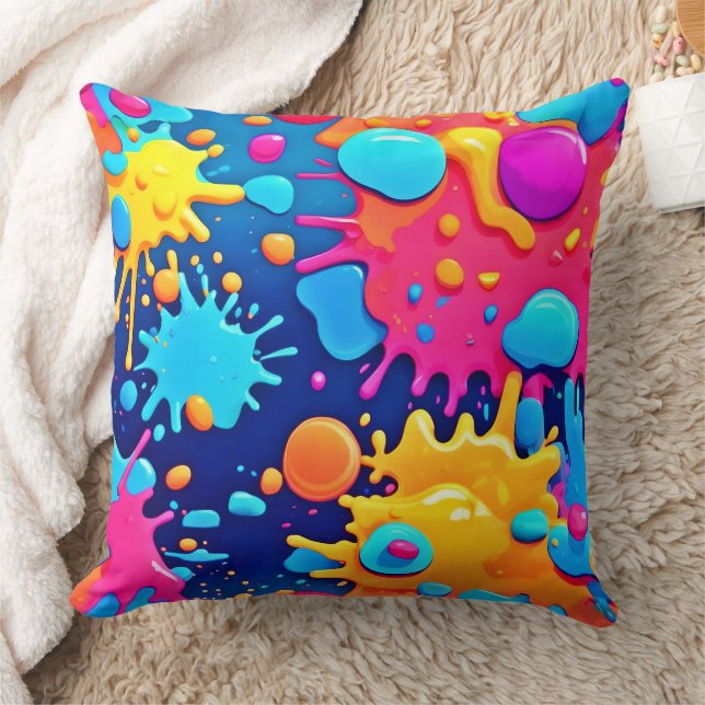 Rainbow Splash Paint Art Cushion (Blanket)
