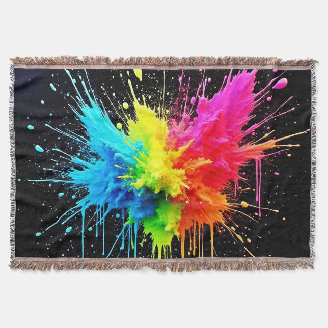 Rainbow Splash Powder Art Throw Blanket (Front)