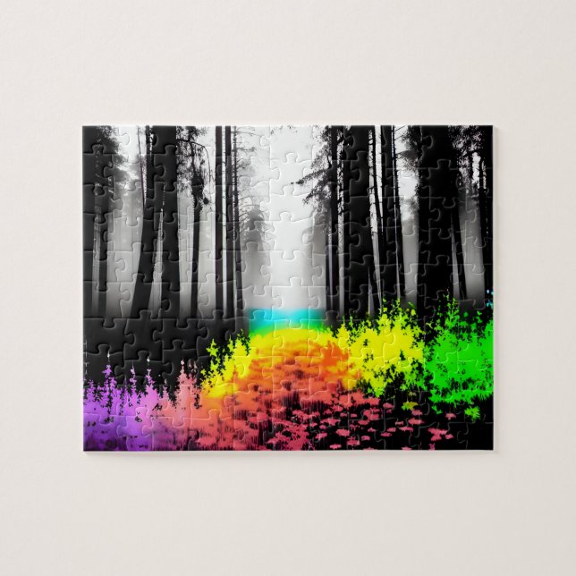 Rainbow Splatter Pours into Silhouette Forest Jigsaw Puzzle (Horizontal)