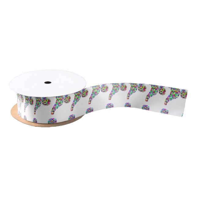 Rainbow Splatter Question Mark Satin Ribbon (Spool)