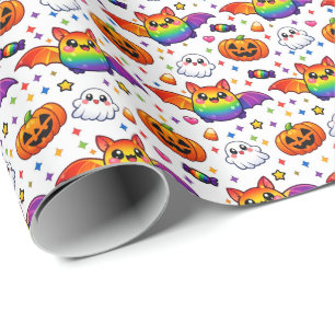 🦇🌈 Rainbow Spooky Party Wrapping Paper