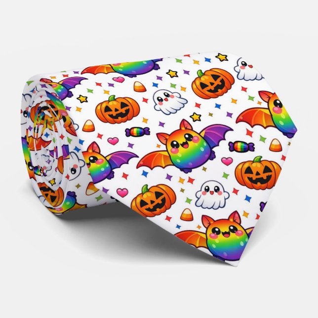 🦇🌈 Rainbow Spooky Sweet Party Tie (Rolled)