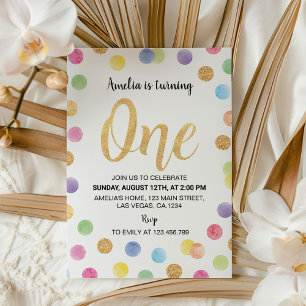 Rainbow Spot 1st Birthday Invitation Polka Dots