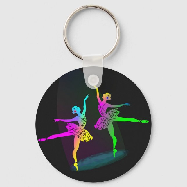 Rainbow Spotlighted  Ballet Dancers Key Ring (Front)