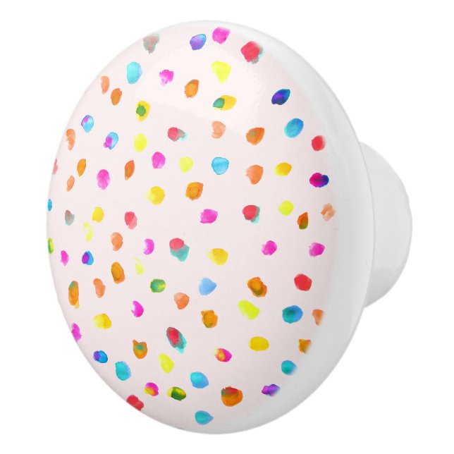 Rainbow spots on white kids colourful art design ceramic knob (Right)
