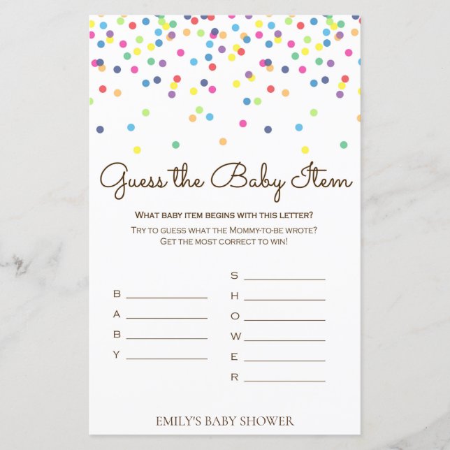 Rainbow Sprinkle Baby Shower Game PRINTED (Front)