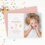 Rainbow Sprinkle Kids Birthday Party Invitation<br><div class="desc">Rainbow Sprinkles Kids Photo Birthday Party Invitations feature pastel candy sprinkles,  bold name and age,  party hats and vertical photo. Customize the text using the Edit button to personalize your invitations.</div>