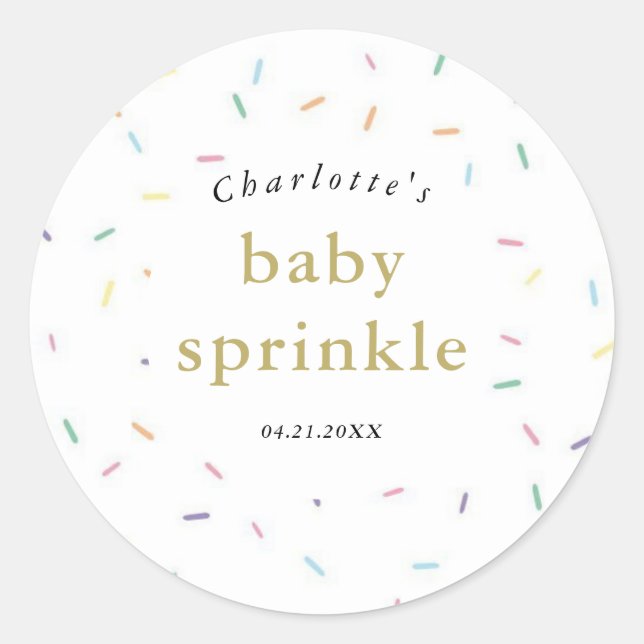 Rainbow Sprinkles Baby Sprinkle Invitation Classic Round Sticker (Front)