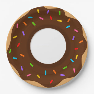 Rainbow Sprinkles Chocolate Doughnut Paper Plate