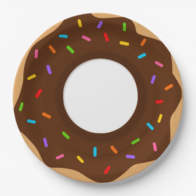 Rainbow Sprinkles Chocolate Doughnut Paper Plate (Front)