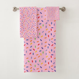 Rainbow Sprinkles Colourful Confetti Light Pink Bath Towel Set