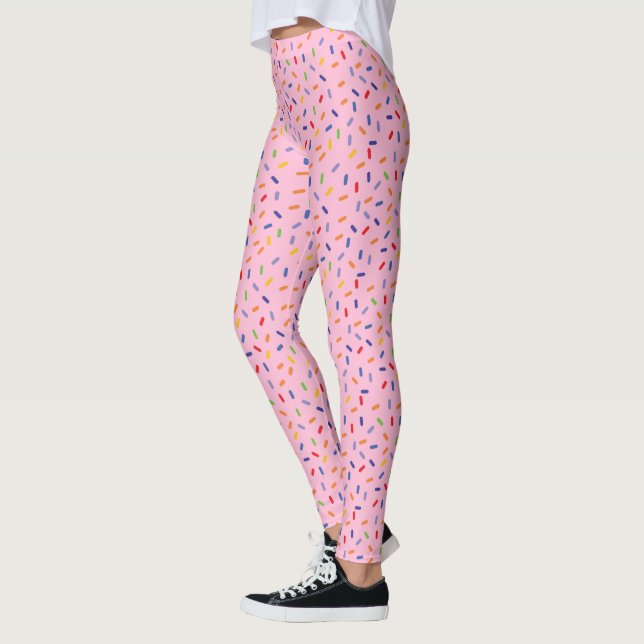 Rainbow Sprinkles Colourful Confetti Light Pink Leggings (Left)