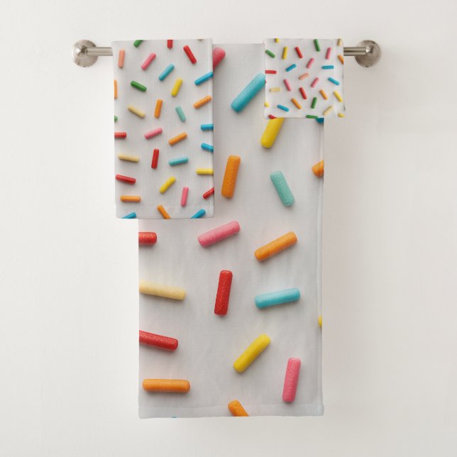 Rainbow Sprinkles Colourful Pattern Bath Towel Set (Insitu)