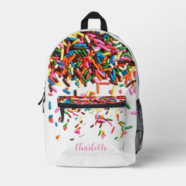 Rainbow Sprinkles with Name Printed Backpack (Front)