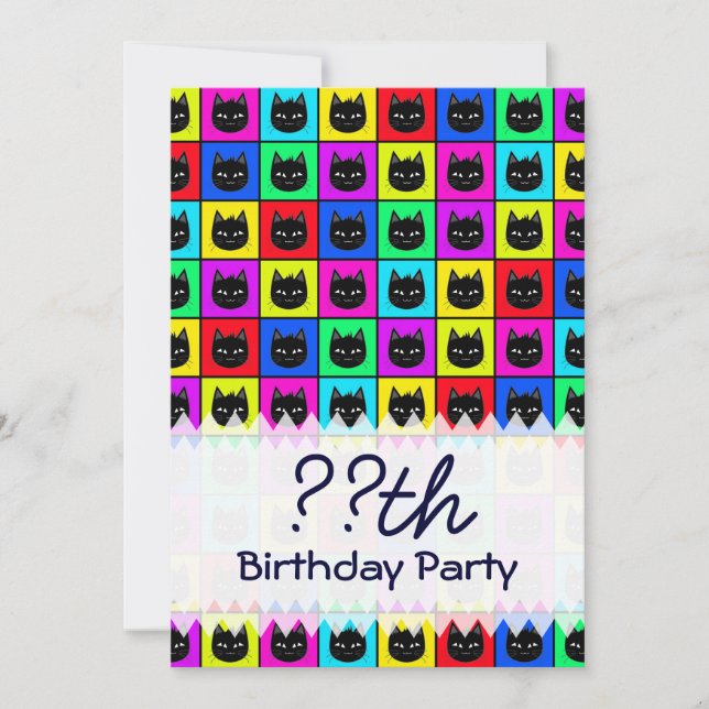 Rainbow Square Cat Pattern Invitation (Front)