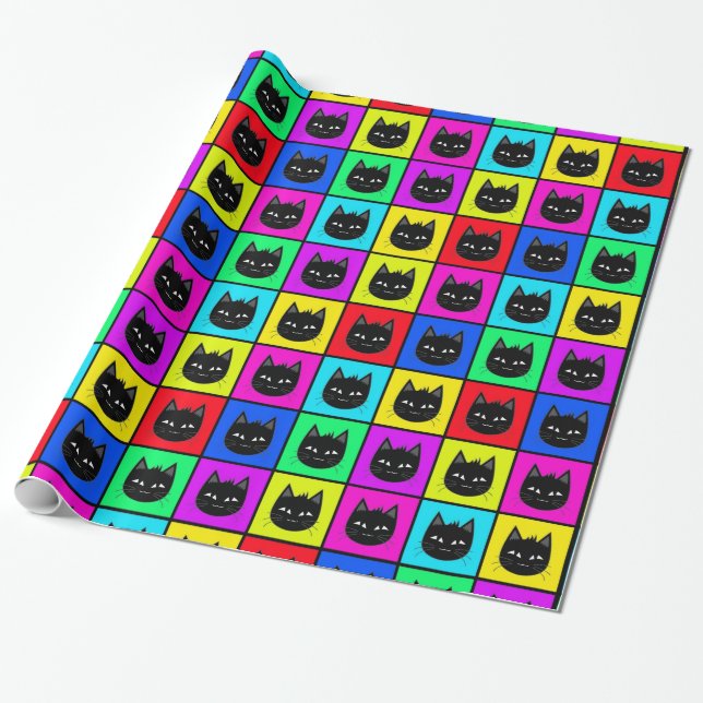 Rainbow Square Cat Pattern Wrapping Paper (Unrolled)