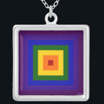 Rainbow Square Silver Plated Necklace<br><div class="desc">Show your love of colour with a geometric rainbow. A series of red,  orange,  yellow,  green,  blue,  indigo,  and violet squares radiate out from the centre of this festive design. 

 Digitally created 5400 x 5400 pixel image. 
 Copyright ©2011 Claire E. Skinner,  All rights reserved.</div>