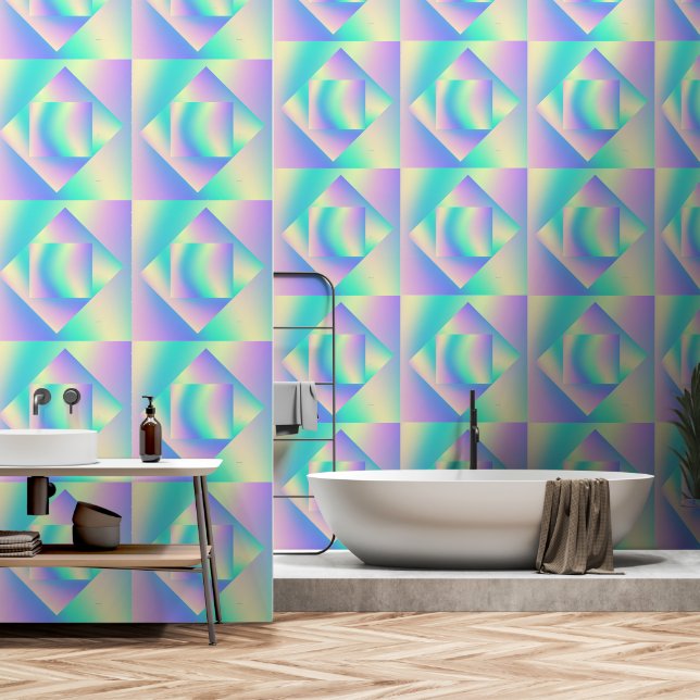 Rainbow Squares Geo  Wallpaper (Bathroom)