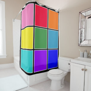 Rainbow Squares on Black Shower Curtain