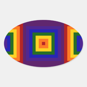 Rainbow Squares Oval Sticker
