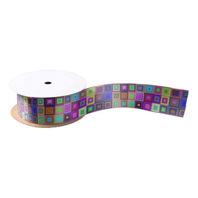 rainbow squares ribbon satin ribbon (Spool)