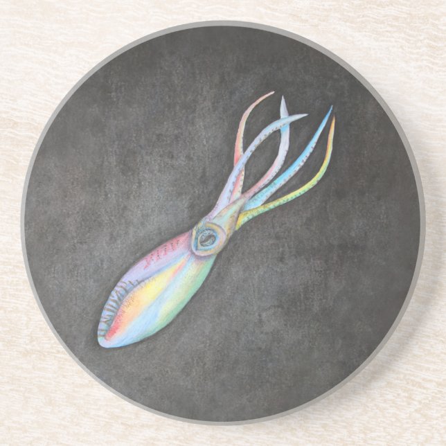 Rainbow Squid Sandstone Coaster (Front)