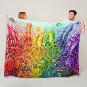 Rainbow Squids Fleece Blanket