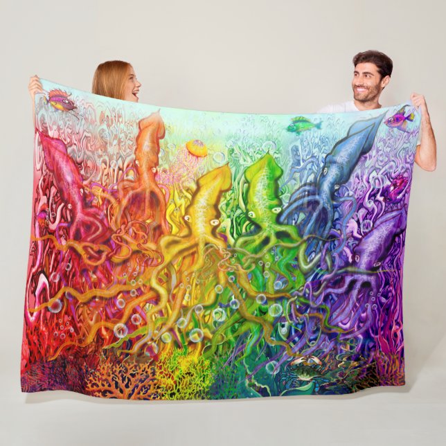 Rainbow Squids Fleece Blanket (In Situ)