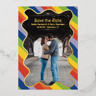 Rainbow Squiggle Modern Wedding Save the Date