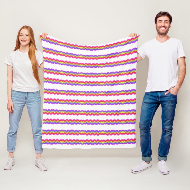 Rainbow Squiggle Stripe Fleece Blanket (In Situ)