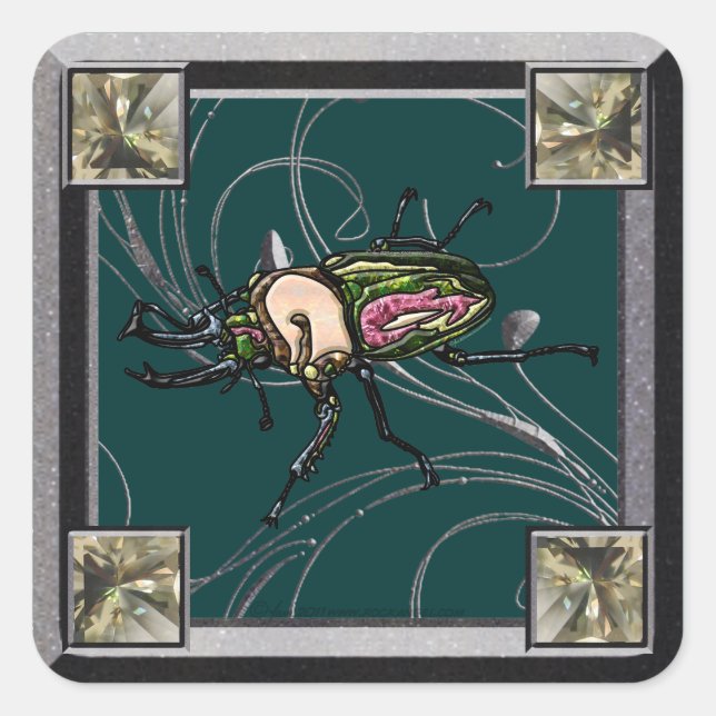 Rainbow Stag Beetle Square Sticker (Front)