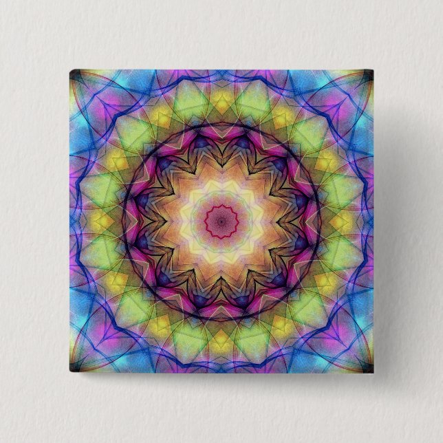 Rainbow stained Glass 15 Cm Square Badge (Front)